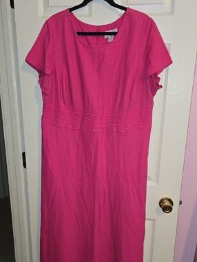 Studio C Fuchsia Short-Sleeve Maxi Dress with Pintuck Waist